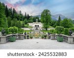 Schloss Linderhof Palace is located near the village of Ettal in southwest Bavaria, Germany, Europe