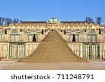 The Schloss Sanssouci, a summer palace of Frederick the Great in Potsdam, Germany, built in Rococo and Baroque styles