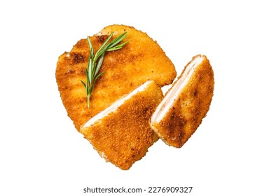 Schnitzel Cordon bleu fillet cutlet with ham and cheese. Isolated on white background