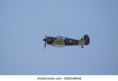 
SCHOENEFELD, GERMANY - April 29. 2018: Commonwealth CA-13 Boomerang Very Rare Historical Ww2 Fighter Plane Performs At The ILA Berlin Air Show 2018.