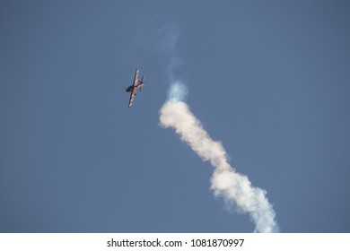 SCHOENEFELD, GERMANY - April 29. 2018: Extra 300 aerobatic plane performs on the ILA Berlin Air Show 2018 in Schoenefeld