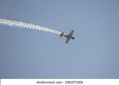 SCHOENEFELD, GERMANY - April 29. 2018: Extra 300 aerobatic plane performs on the ILA Berlin Air Show 2018 in Schoenefeld