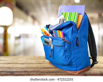 Open Blue School Backpack On Wooden Stock Photo 1409640062 | Shutterstock