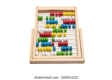 School abacus with colorful beads isolated and cut out on white color background. Calculate, count, children math class - Shutterstock ID 2105511221