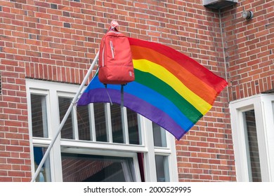 School Bag With LGBT Flag At Amsterdam The Netherlands 1-7-2021