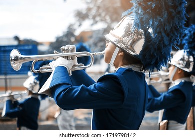 School Band Performs In Marching Band