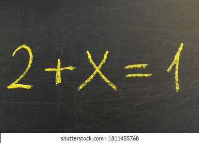 School blackboard with a math formula. Handwriting simple mathematical equations. Education and learning