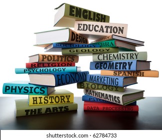 School Books On A Stack Educational Textbooks With Text Education Leads To Knowledge Study Books For College High School Or University Learning Leads To Wisdom