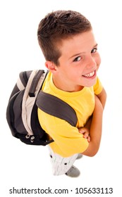 School Boy With Backpack, Isolated On White