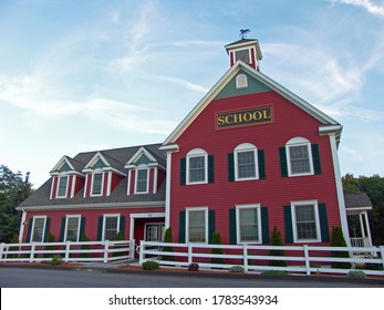School Building (Red Colonial House with a School Sign)
