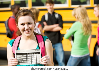 School Bus: Girl Student Has Great Report Card