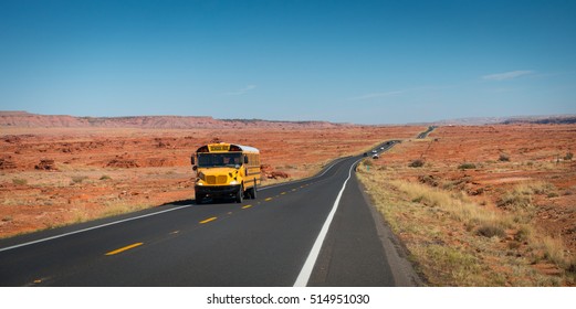 School bus on highway 89, Gray Mountain, Arizona, USA - Powered by Shutterstock