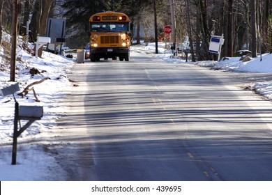 School Bus On Winter Day