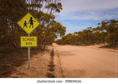 School Bus Stop Warning Road Sign Australian Rural Outback