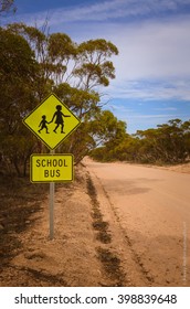 School Bus Stop Warning Road Sign Australian Rural Outback