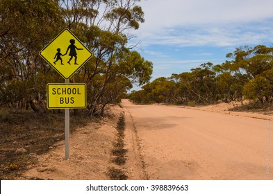 School Bus Stop Warning Road Sign Australian Rural Outback