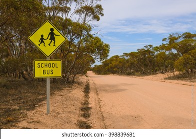 School bus stop warning road sign Australian rural outback