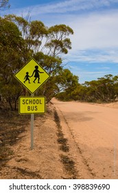 School Bus Stop Warning Road Sign Australian Rural Outback