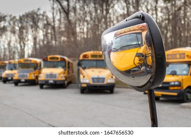 School Buses Lined Up During Winter Break