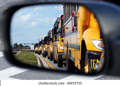 School Buses Lining Up To Pick Up Kids