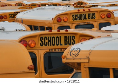 School Buses Parking In Coney Island, New York City