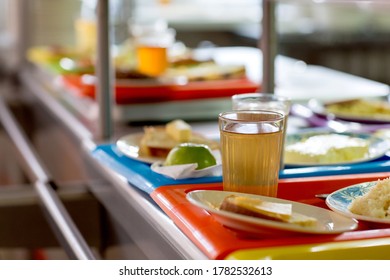 School Cafeteria, Waiting For Children For Lunch.