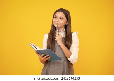 School child with book. Learning and education. Thinking teenager schoolgirl, thoughtful emotion. - Powered by Shutterstock