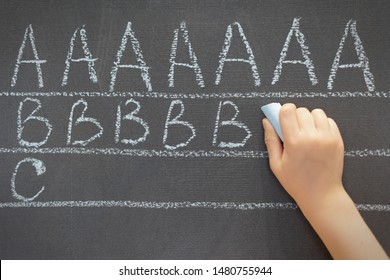 School Child A Learns ABC English Spelling. Education English Language School Chalkboard Concept.