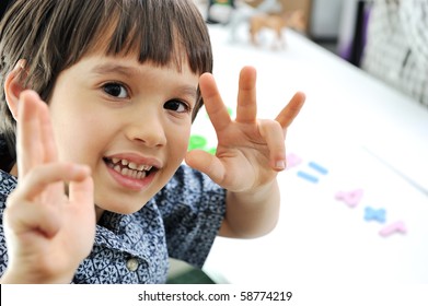 School Children, Counting On Fingers