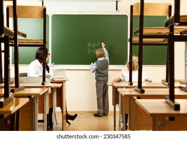 School Children Are Learning In The Half Empty Classroom During Epidemic Of Flu.