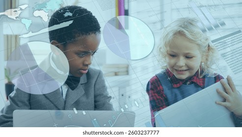 In school, children using laptops and exploring digital interfaces with curiosity. Technology, learning, education, classroom, innovation, students - Powered by Shutterstock - Get 15% off with code: PIKWIZARD15