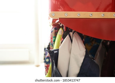 School Coat Rack With Colorful Clothes