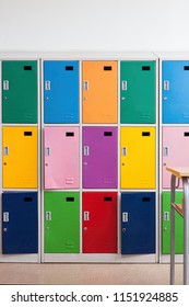 School Colorful Lockers In The Classroom