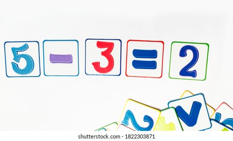 School concept.Numbers.subtraction example. study of mathematics, mathematical calculation.