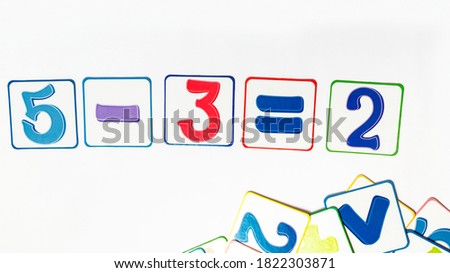 School concept.Numbers.subtraction example. study of mathematics, mathematical calculation.