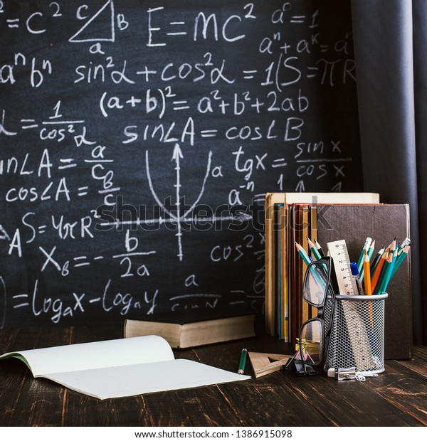 School Desk Classroom Books On Background Stock Photo Edit Now