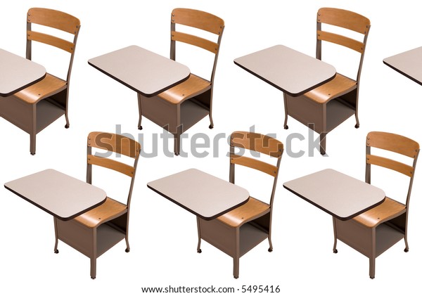 School Desks Rows Isolated Over White Stock Photo Edit Now 5495416