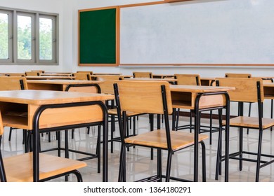 Empty School Classroom Desks Chair Wood Stock Photo (edit Now) 1174837246