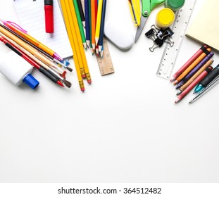 School Equipment On White Background