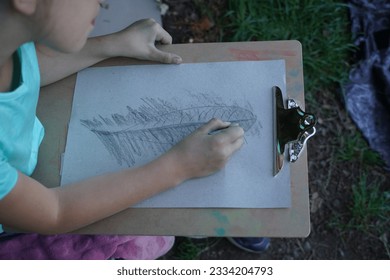 School Girl Drawing Nature