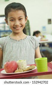 School Girl Holding Food Tray In School Cafeteria