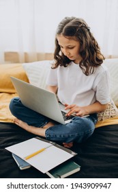 School Girl Studying At Home, Distant Learning