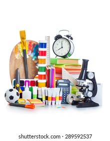 School Items On The White Background