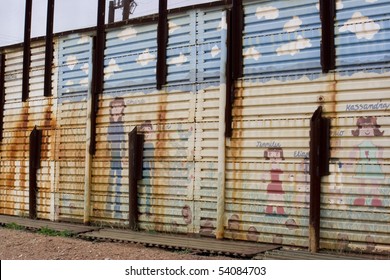 School Kid Decorations On The US To Mexico Border Wall In Arizona