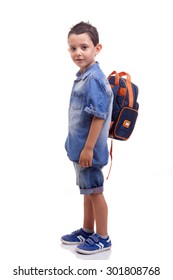 School Kid Standing On White Background