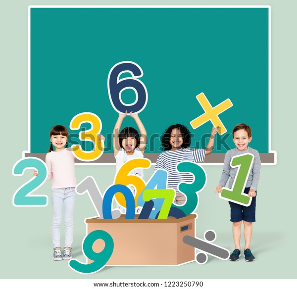 School kids\
learning mathematics with\
numbers