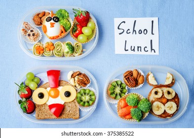 School Lunch Box For Kids With Food In The Form Of Funny Faces. The Toning. Selective Focus