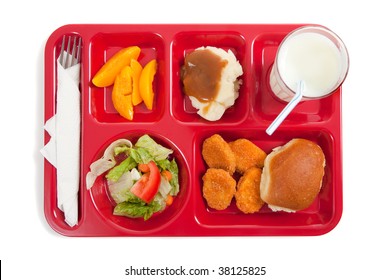 A School Lunch Tray On A White Background With Copy Space