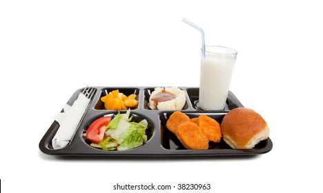 A School Lunch Tray On A White Background With Copy Space