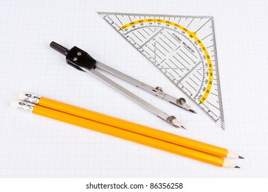 School Mathematics Tools On Squared Paper Stock Photo 86356258 ...
